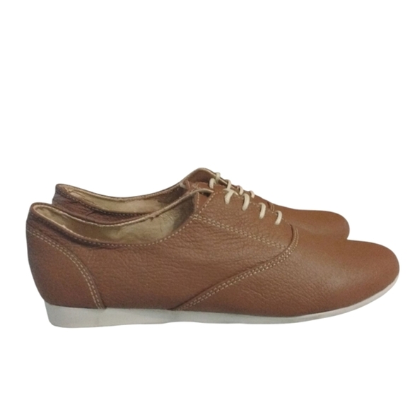 NEW CHARLESTON SHOE CO. Light Brown Leather Lace Up Loafers Tan Flats Sz 7 - Picture 5 of 10